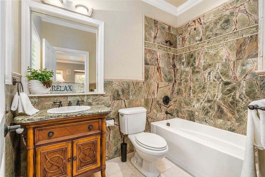 Rainforest green granite bathroom