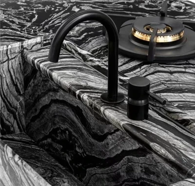 Black Forest /Black Tree Marble pou twalèt lavabo vanite tèt tab manje