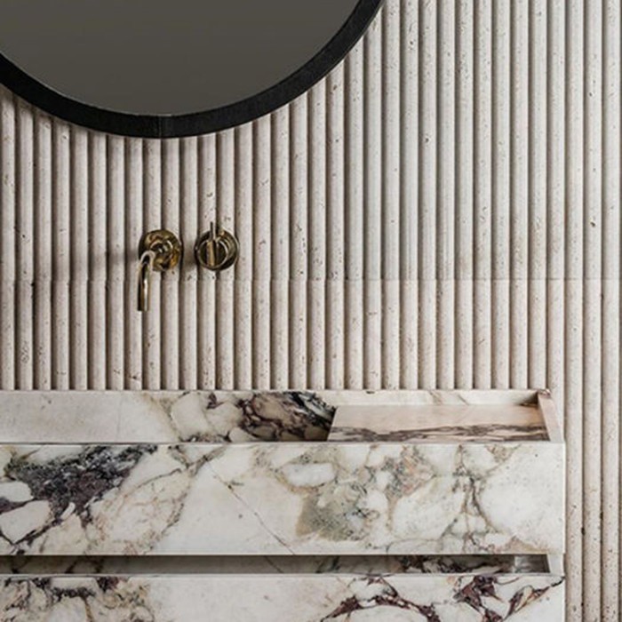 Stone cladding interior wall fluted marble tile round edge